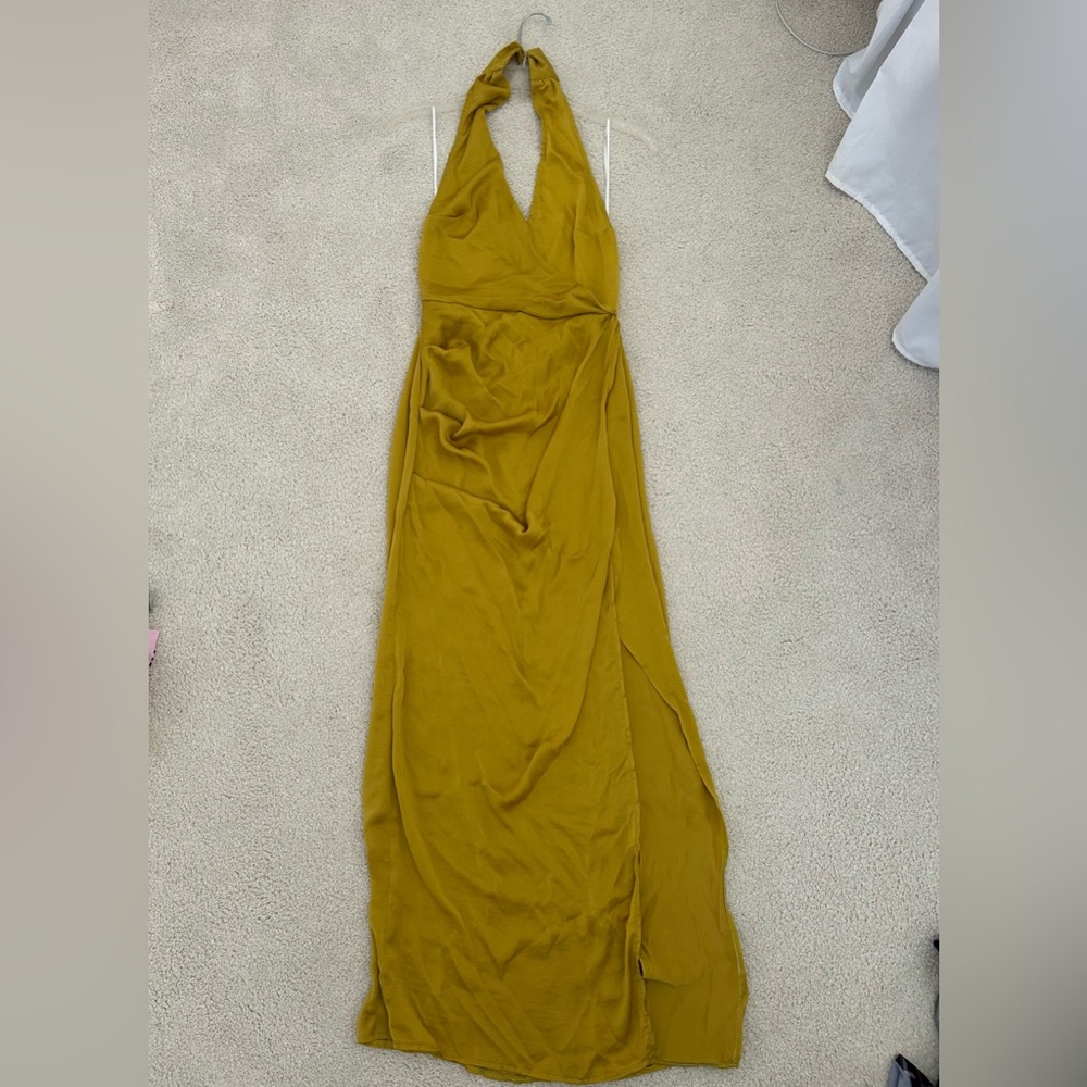 Prettylittlething hammered satin halter neck maxi dress